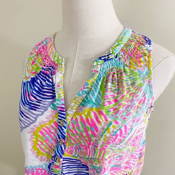 Lilly Pulitzer Multicolor Printed Sleeveless Top V-Neck 100% Cotton Size XS EUC - Picture 2 of 8